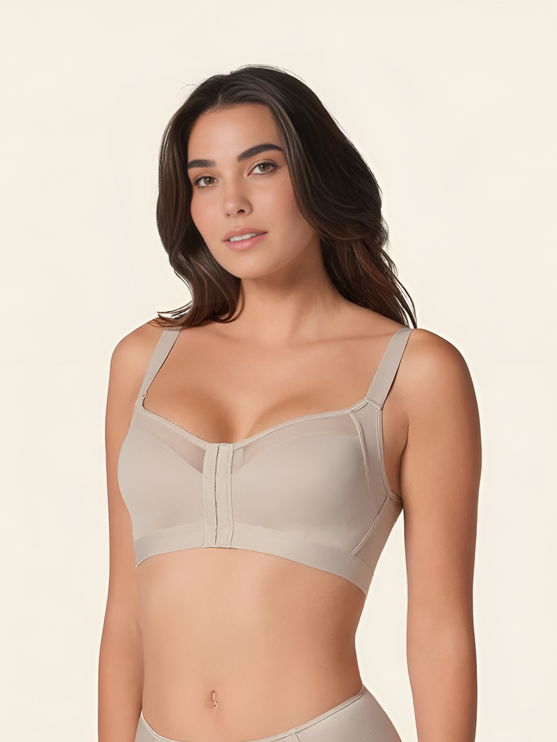 Soutien facilitador de postura com copas de espuma e suporte ergonómico.