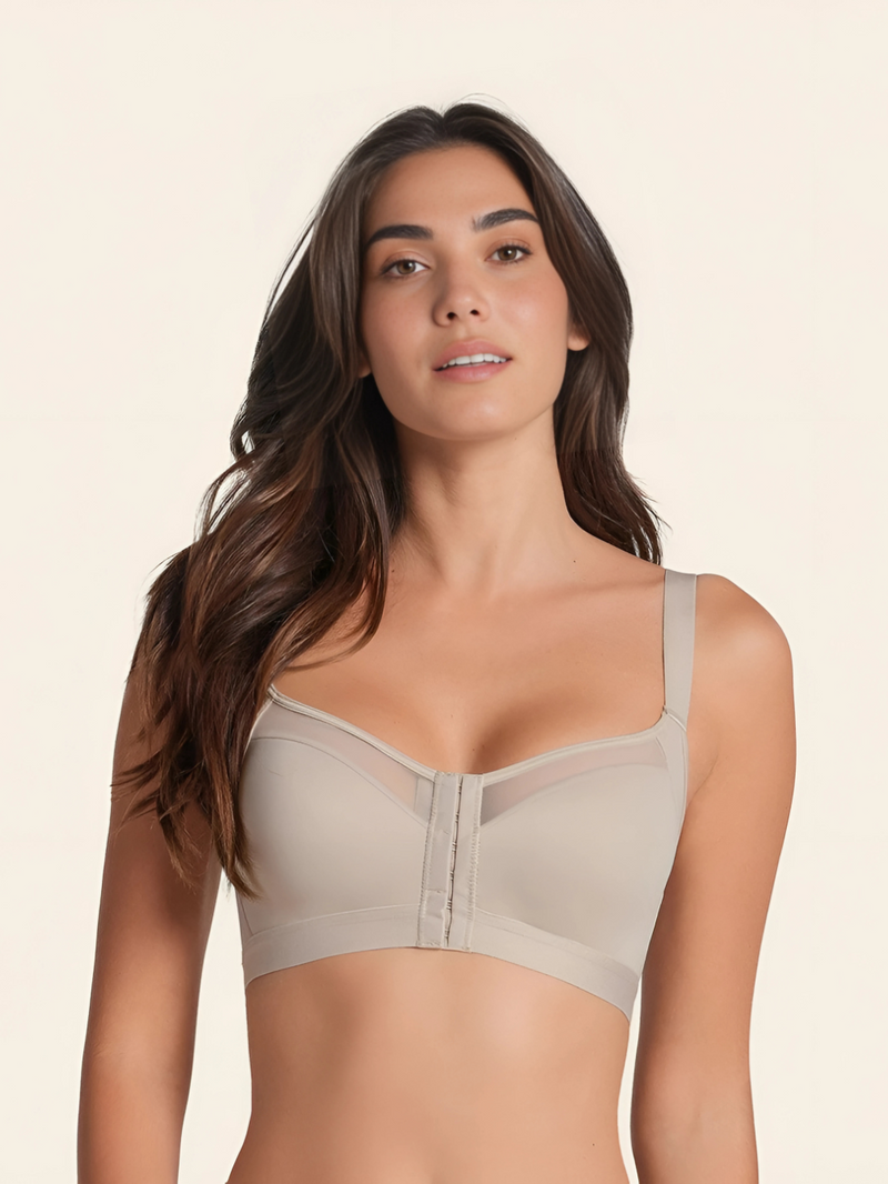 Soutien facilitador de postura com copas de espuma e suporte ergonómico.